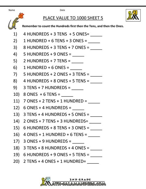 Math Place Value Worksheets to Hundreds