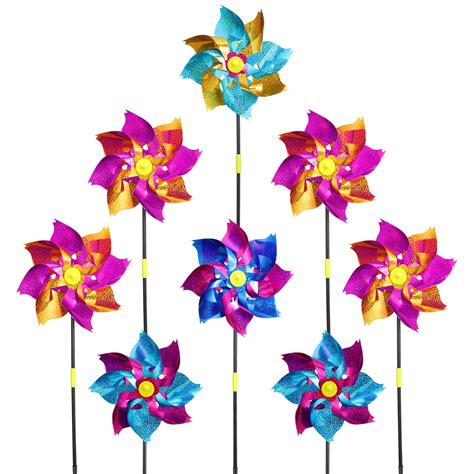 NUOLUX STOBOK 8pcs Glittering Plastic Colorful Pinwheel Wind Spinner ...