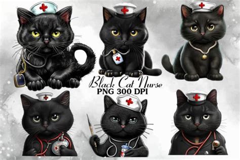 1 Black Cat Nurse Sublimation Clipart Designs & Graphics