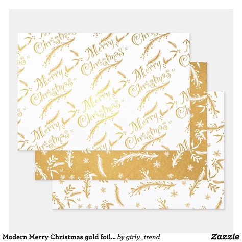 Modern Merry Christmas gold foil pattern Foil Wrapping Paper Sheets ...