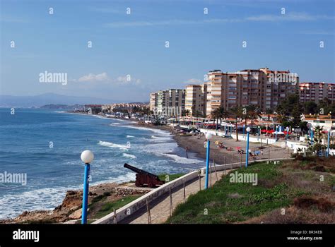 View of the beach and coastline, Torrox Costa, Costa del Sol, Malaga Province, Andalucia, Spain ...