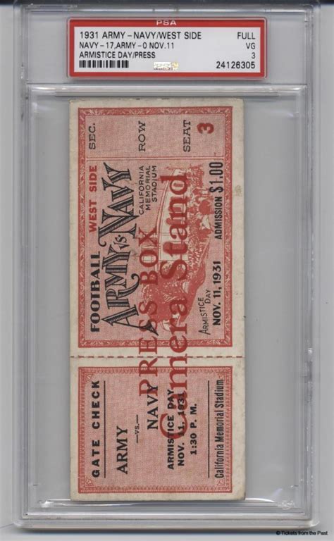 1931 Army-Navy West Side Full Ticket PSA 3 - Tickets From The Past