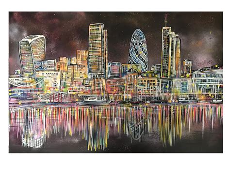 London Skyline At Night - Original Canvas - Sold