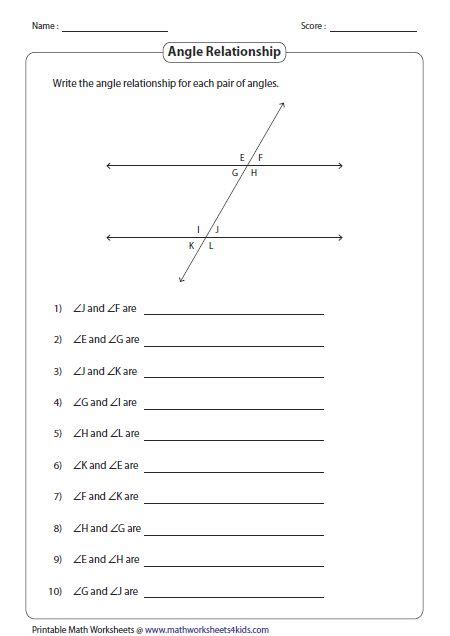 Angles Relationships Worksheets | Angle relationships worksheet, Angle ...