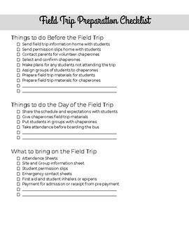 Field Trip Checklist by Field Trip Tool Box | Teachers Pay Teachers