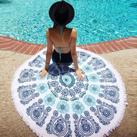 2016 Summer Large Round Beach Towel Geometric Printed Colorful Sand Beach Swim Towel with ...