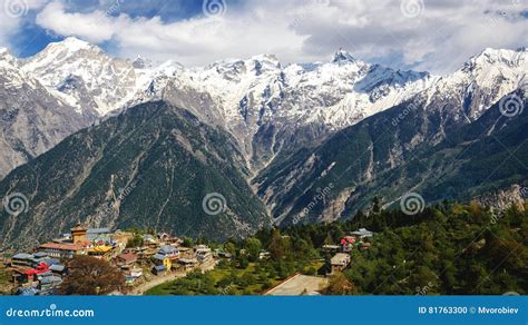 View of Kalpa Village and Kinnaur Kailash Sacred Peak 6050 M at Sunrise. Stock Photo - Image of ...