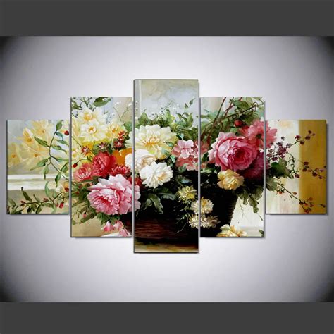 5 Panel Modern A bouquet of flowers hd Art print canvas art wall framed ...