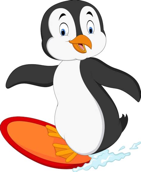 Premium Vector | Cartoon surfing penguin