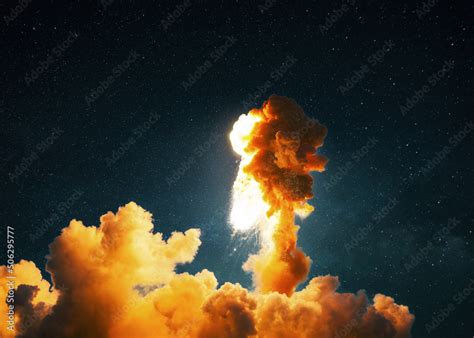 Unsuccessful launch of the space shuttle and explosion. Failed rocket lift off and space mission ...