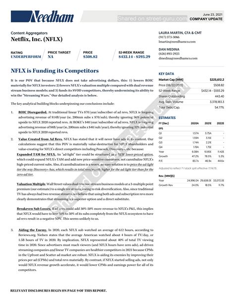 $NFLX - Needham (bear) says Netflix is funding its SVOD competitors by not taking ad dollars ...