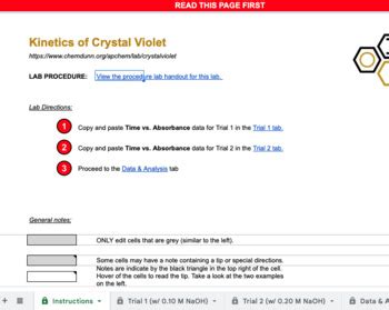 Kinetics of Crystal Violet Lab - Automatic Analysis & Data Tool - AP CHEM