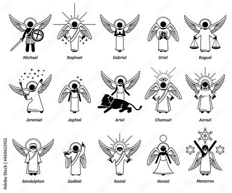 God archangels, angels, cherub cherubim, and saint. Vector illustrations depict list of ...