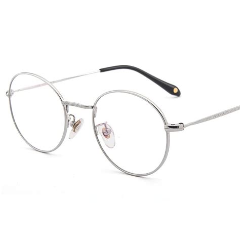 MINCL/Pure Titanium Super Light Round Korean Style Glasses Frame Myopia ...