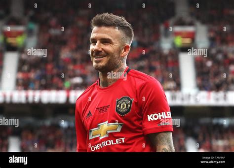 Manchester United Legends David Beckham reacts during the legends match ...