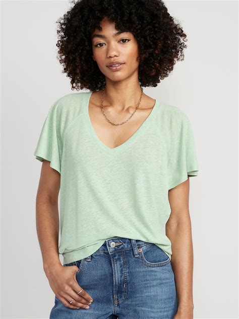 Oversized V-Neck Linen-Blend Tunic T-Shirt | Old Navy