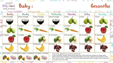 Food chart for 6 month baby | Happy baby food, Baby food recipes, Baby ...