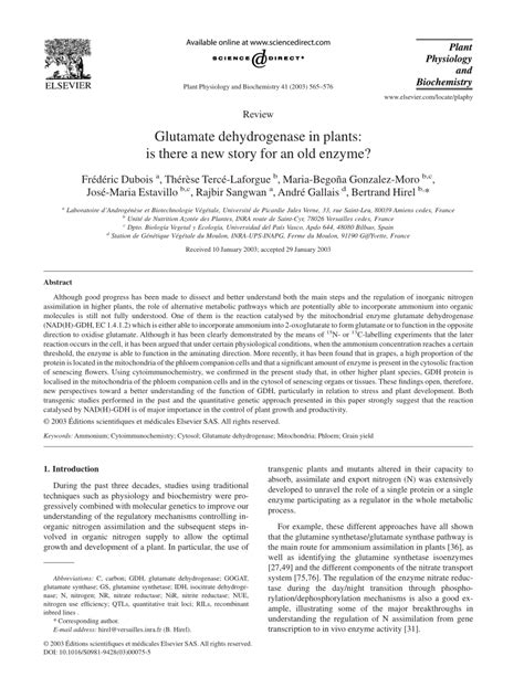 (PDF) Glutamate dehydrogenase in plants: Is there a new story for an ...