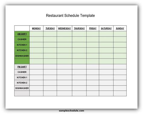 5 Amazing Restaurant Schedule Template - sample schedule