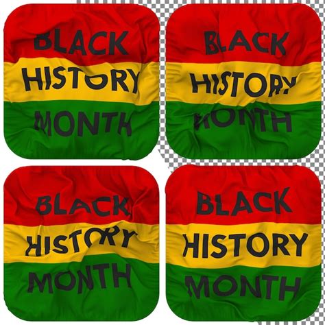 Premium PSD | Black history month flag squire shape isolated different waving style bump texture ...