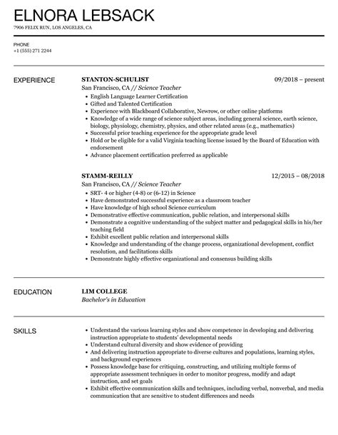 Science Teacher Resume Samples | Velvet Jobs