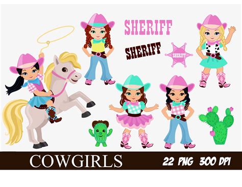 Cute Cowgirl Clipart Instant Download Western Graphics Pink - Etsy