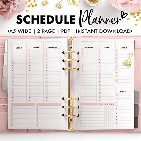 A5 Wide Schedule Planner | Etsy | Schedule planner, Planner, Daily work ...