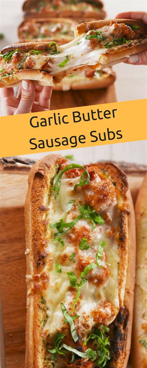 Garlic Butter Sausage Subs | Lissa Kitchens | Garlic butter, Food, Recipes