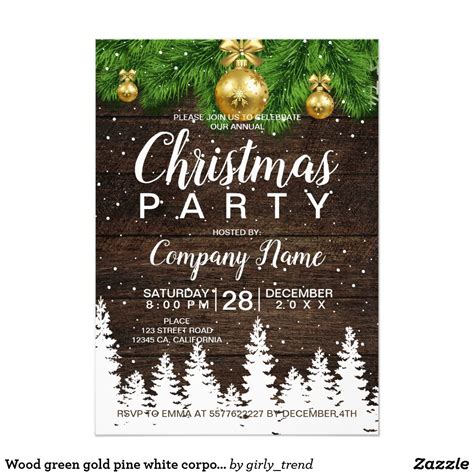 Wood green gold pine white corporate Christmas Card | Corporate ...