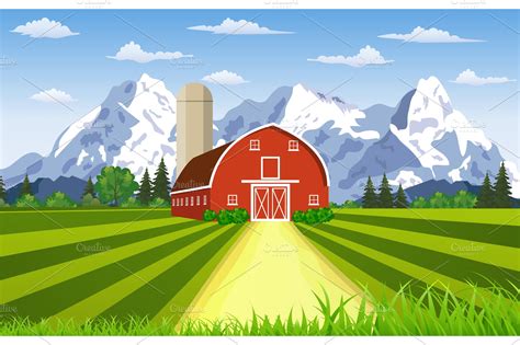 Cartoon farm green seeding field, ~ Illustrations ~ Creative Market