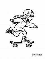 Girl On A skateboard coloring Page From PrintColorFun Com In 2024  sketch template
