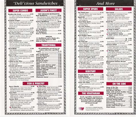 Jasons Deli Printable Menu