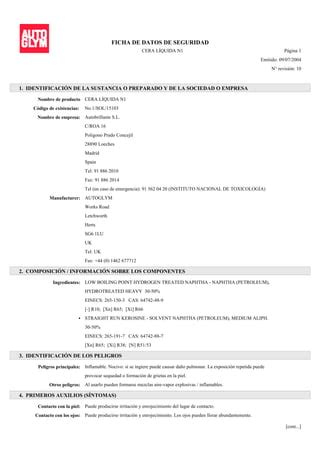 hoja de seguridad Cera liquida | PDF