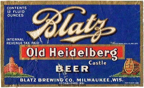 Item #84233 1938 Blatz Old Heidelberg Castle Beer Label WI288-61