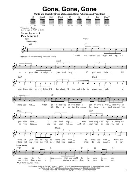 Gone, Gone, Gone Sheet Music | Phillip Phillips | Easy Guitar