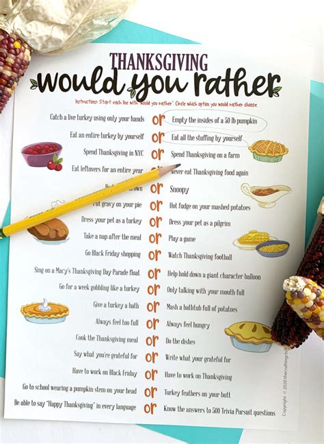 Thanksgiving Would You Rather Free Printable Game - The Crafting Chicks