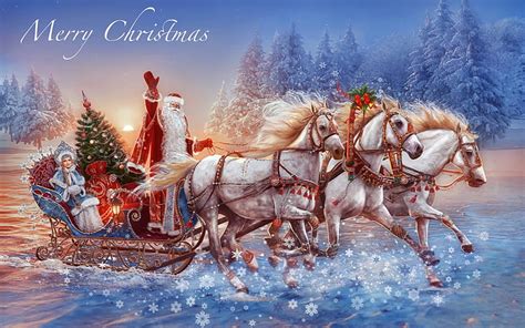 Santa’s Three Horse Sleigh, sleigh, holiday, christmas, Merry Christmas ...