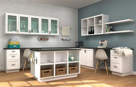 An IKEA craft room with kitchen cabinets