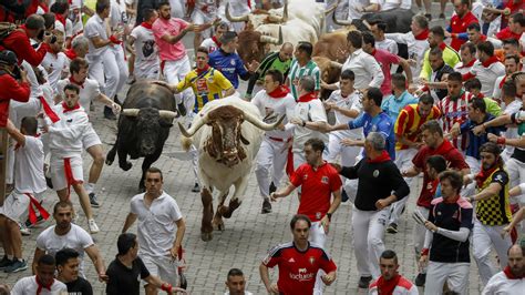 The 2019 San Fermin Running of the Bulls in Pamplona Spain