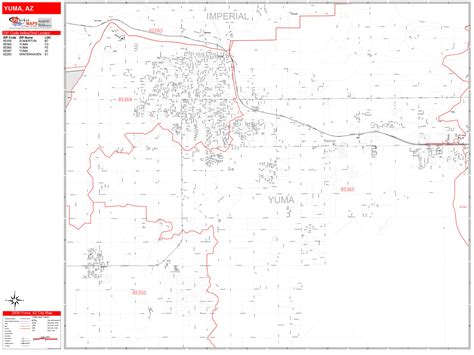 Yuma Arizona Zip Code Wall Map (Red Line Style) by MarketMAPS - MapSales