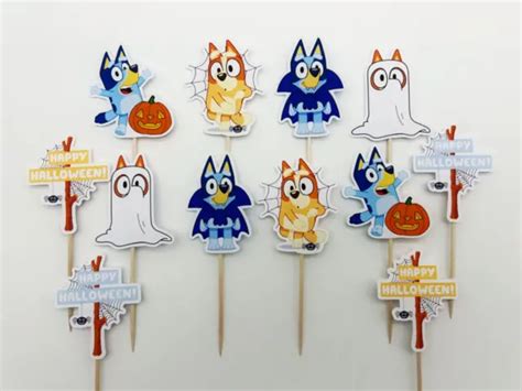 12 X BLUEY Halloween Cupcake Toppers Cake Topper | Bluey Halloween ...