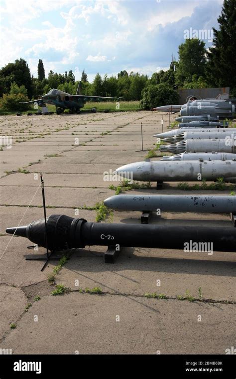 View of a selection of Soviet weapons - and a Sukhoi Su-25 "Grach" or "Frogfoot" in the ...