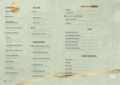 Menu at Lava Lounge restaurant, Roodepoort