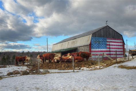 US Flag on Barn - Vermont Farm Scene by Joann Vitali | Vermont farms, Farm scene, Barn