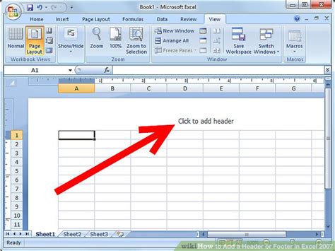 كيفية إضافة رأس أو تذييل في Excel 2007