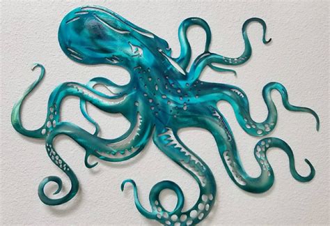 Octopus Metal Wall Art, Turqoise and Blue Octopus, Home Decor for Housewarming Gift, Beach House ...