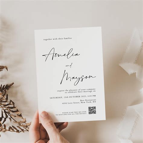 Printable Wedding Invitation With QR Code Modern Minimalist - Etsy in 2022 | Wedding invitations ...