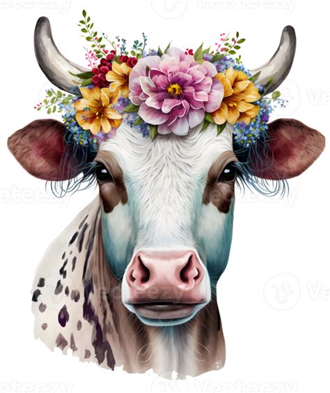 cow head with flowers isolated, 23943794 PNG