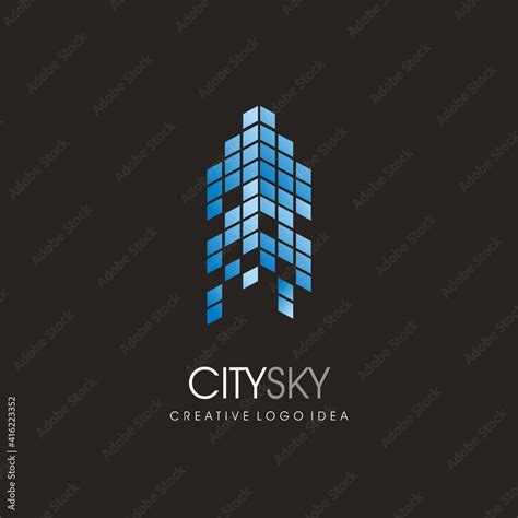 City skyline blue commercial building logo design idea. Real estate ...