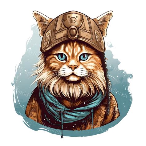 Viking Cat Clipart PNG for Sublimation Printing Cute Cat